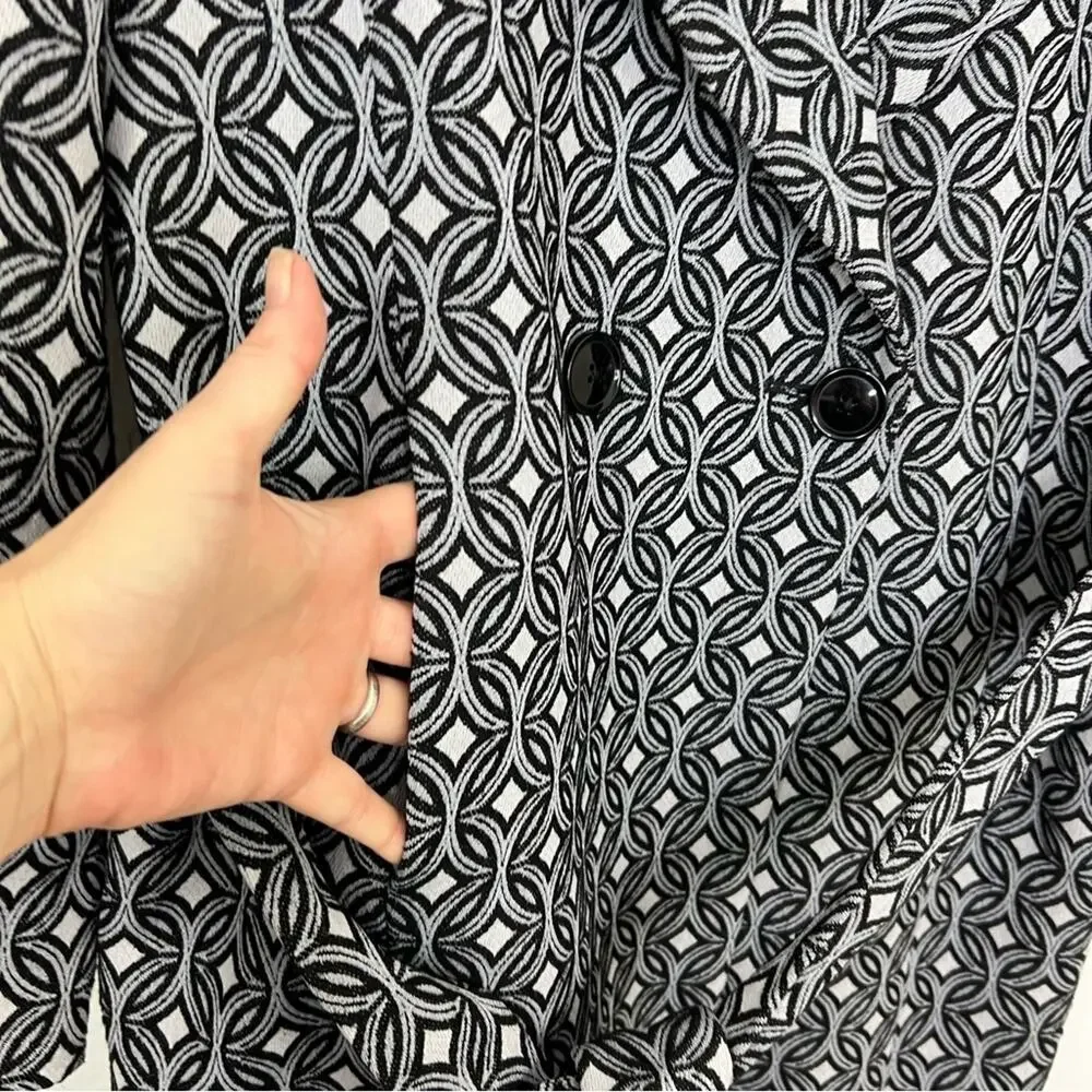 Sofia Cashmere Wool Blend Gray Black Geometric Double Breasted Coat Size Large - Picture 5 of 14